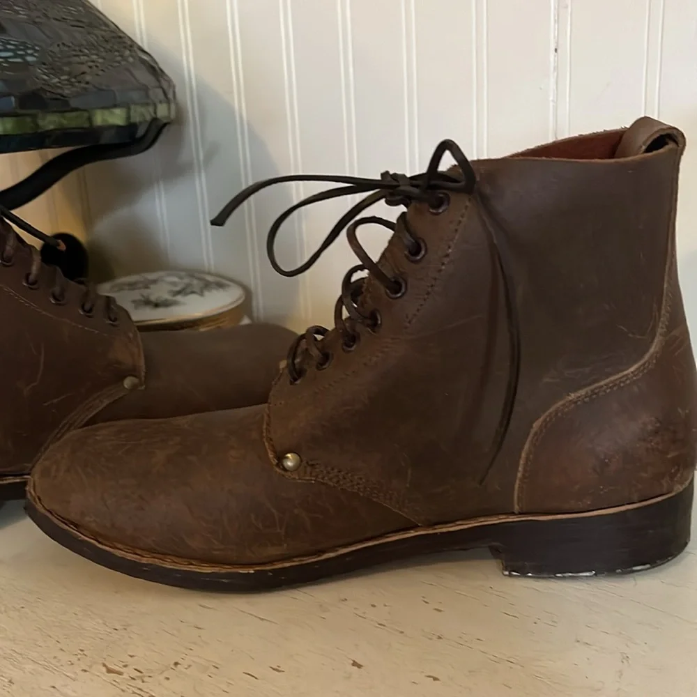 RARE Handmade Hobnail climbing or work boots size 14 brown leather